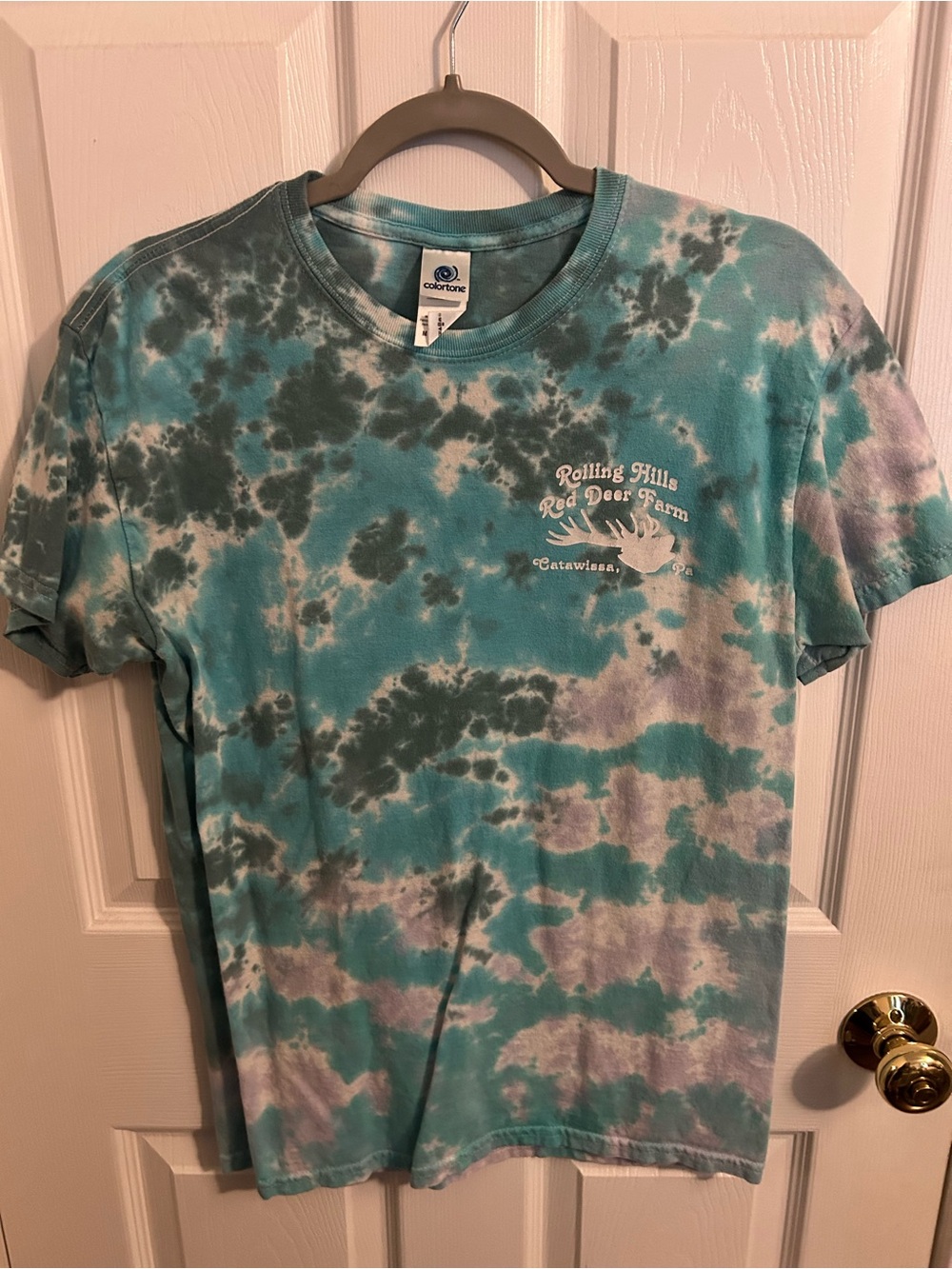 Rolling Hills Red Deer Farm Teal Tie-Dye Short Sleeve Shirt